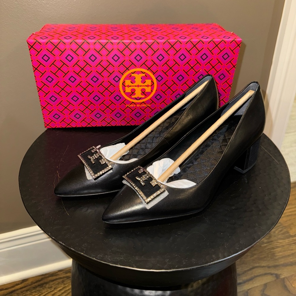 TORY BURCH GIGI 55MM EMBELLISHED POINTY TOE PUMP BLACK 6.5